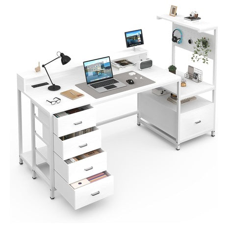 Charging Station Storage Shelves Computer Desk With Drawers (2 Colors)