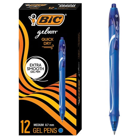 12 BIC Gelocity Quick Dry Blue Gel Pens