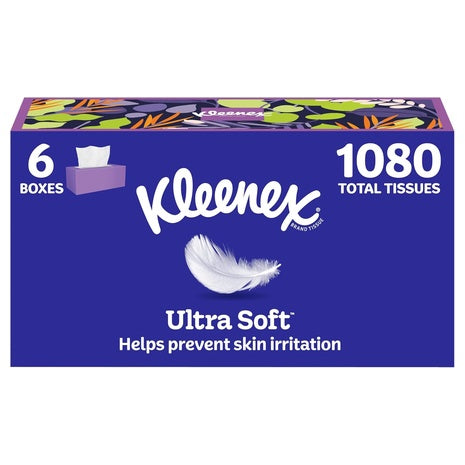 6 Flat Boxes Kleenex Ultra Soft Facial Tissues