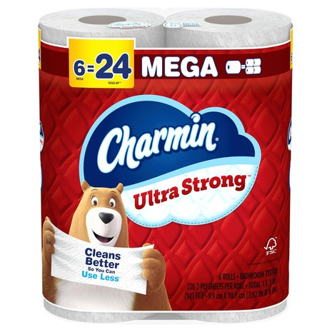 6 Mega Rolls (24 Regular Rolls) Charmin Ultra Strong/Soft Toilet Paper