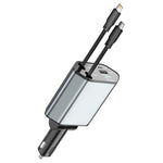 120W Retractable Car Charger with 4 Ports and 2.7FT Cables