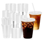 100 16oz Clear Plastic Cups with Lids & Straws
