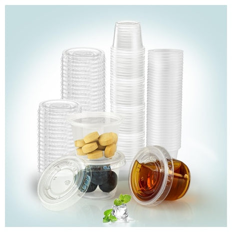 120 Small Plastic Condiment Cups w/ Lids