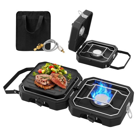 2-Burner Portable Propane Camping Stove with Carry Bag