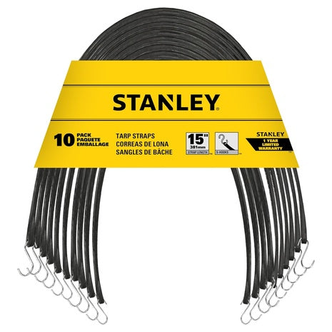 10-Pack Stanley 15" Natural Rubber Tarp Straps W/ Zinc Plated S-Hooks