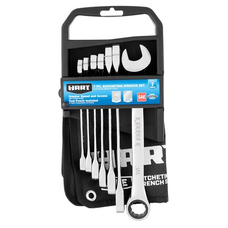 7-Piece HART SAE Ratcheting Wrench Set With Tool Pouch