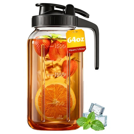 64oz Glass Mason Jar Pitcher with Lid & Pour Spout