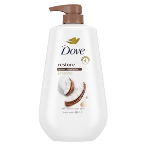 3 Bottles Dove Restore Coconut & Cocoa Butter Lotion Body Wash