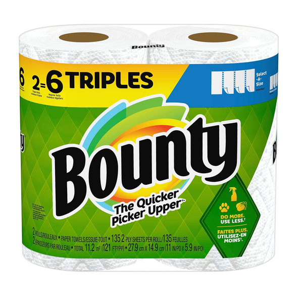 2 Triple Rolls = 6 Regular Rolls Of Bounty The Quicker Picker Upper