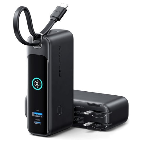 INIU 10000mAh 30W Portable Charger with Built-in USB C Cable & AC Plug