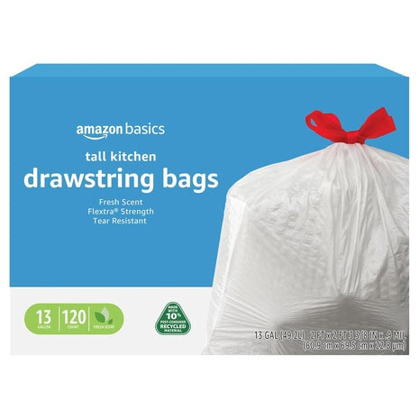 120-Count Amazon Basics 13-Gallon Flextra Kitchen Drawstring Trash Bags