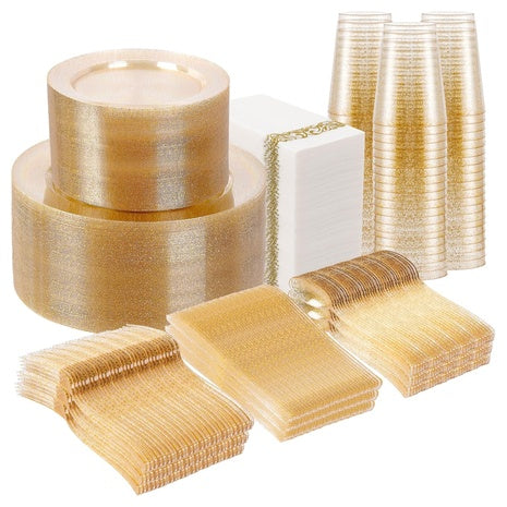 800-Piece Gold Glitter Disposable Dinnerware Set