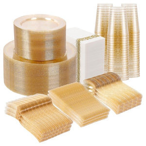 800-Piece Gold Glitter Disposable Dinnerware Set