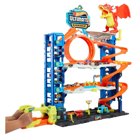 Hot Wheels City Ultimate Garage Track Set w/ 2 Die-Cast Toy Cars & Car-Eating Dragon