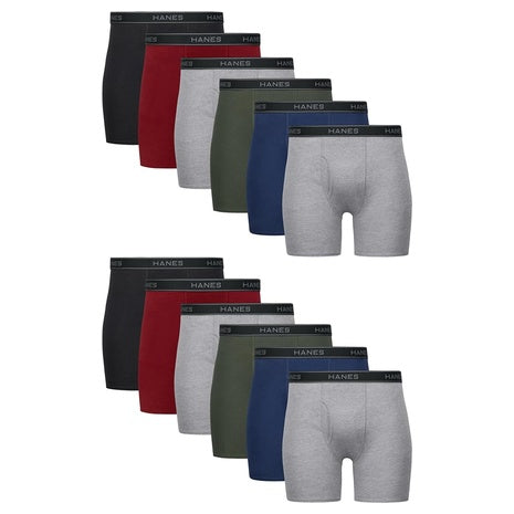 12-Pack Hanes Men's Cotton Moisture Wicking Underwear Boxer Briefs