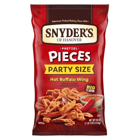 6 Party Size Bags Snyder's of Hanover Hot Buffalo Wing Flavored Pretzel Pieces (OU-D)