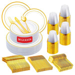 300-Piece White & Gold Disposable Dinnerware Set