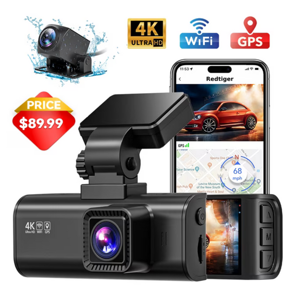 Redtiger F7NP Dash Cam 4K Front / 1080P Rear With Wi-Fi GPS & 3.16" Screen