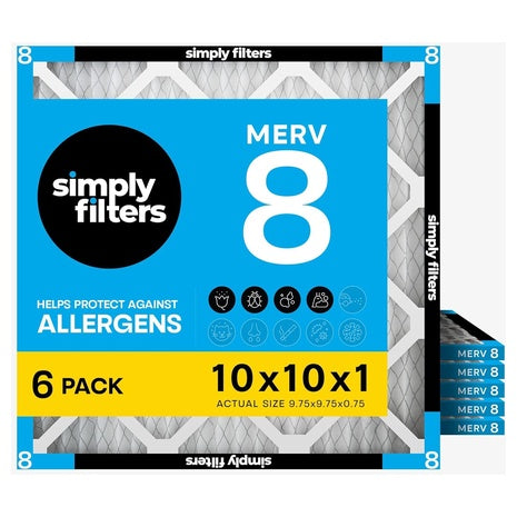 6-Pack Simply Filters 10x10x1 MERV 8 MPR 600 Air Filter