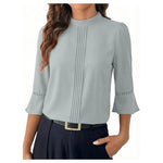 Funlingo 3/4 Length Sleeve Women's Casual Mock Neck Pleated Tops (Various)