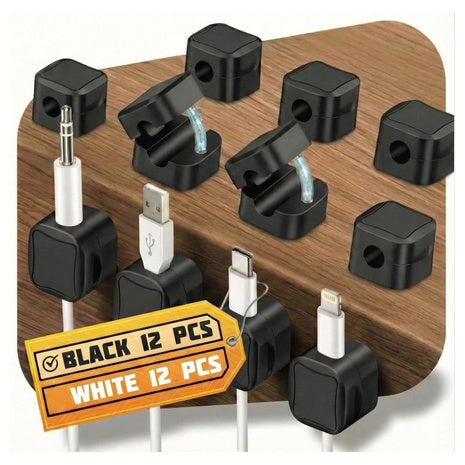 12-Pack Magnetic Cable Clips Black