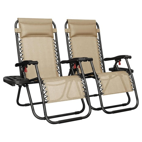2 Zero Gravity Lounge Chairs with Drink Trays