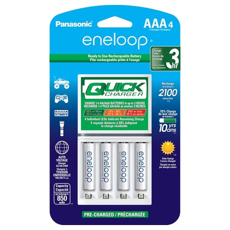 Panasonic Eneloop Battery Charger with 4 AAA Rechargeable Batteries