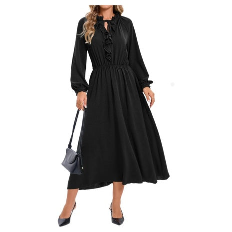 Women's Casual Long Sleeve Midi Dress With Pockets (Various)