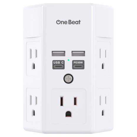 One Beat 5 Outlets USB Wall Charger w/ 4 USB Ports