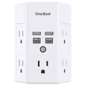 One Beat 5 Outlets USB Wall Charger w/ 4 USB Ports