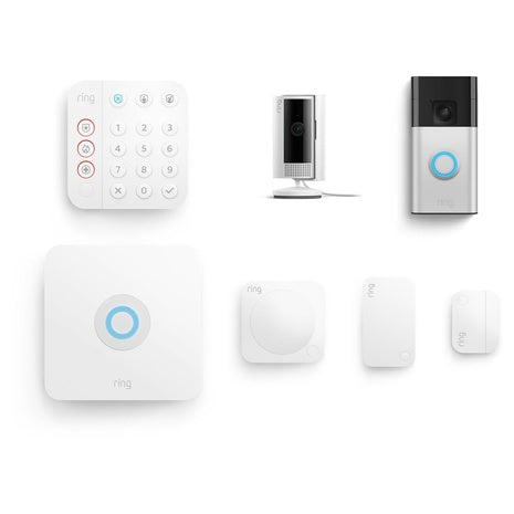 7-Piece Ring Alarm Kit with Ring Battery Doorbell & Ring Indoor Cam 2nd Gen