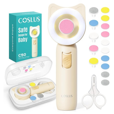 Coslus 16-in-1 Electric Baby Nail Trimmer with 360° Light