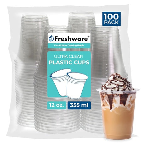 100 Clear 12oz Plastic Cups for Cold Drinks