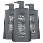 3 Dove Men+Care Charcoal + Clay Shampoo Bottles