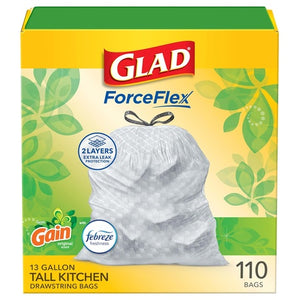 110 Glad 13 Gallon Tall Kitchen Trash Bags, White, Gain Original