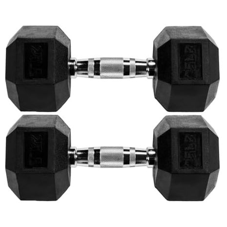 Fitvids Rubber Encased Hex Dumbbell (25lb Pair)