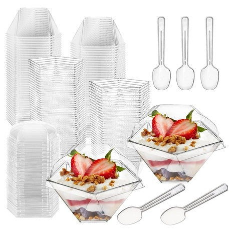 100 Dessert Cups with Lids & Spoons