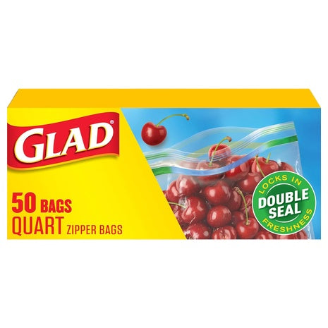 50 Glad Quart Zipper Food Storage Plastic Bags
