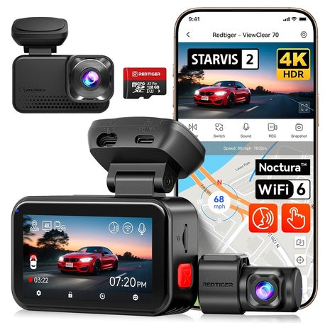 REDTIGER ViewClear 70 4K+2.5K Front And Rear Dash Cam