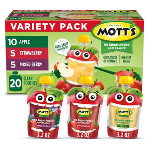 20 Mott's No Sugar Added Applesauce Variety Pouches