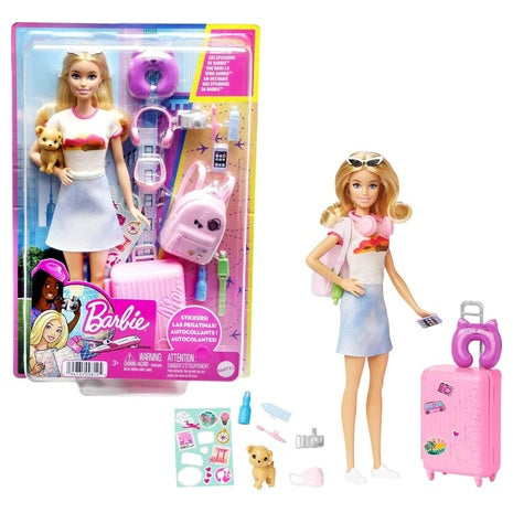 Barbie Travel Doll Set with Puppy, Suitcase & 10+ Accessories