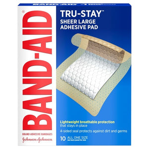10 Band-Aid Tru-Stay Large Sterile Sheer Adhesive Pads