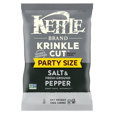 7 Party Size Bags Kettle Krinkle Cut Salt & Ground Pepper Chips