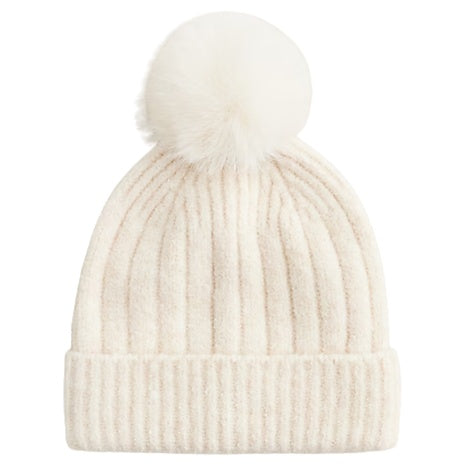 Women's Ribbed Pom-Pom Beanie in Supersoft Yarn