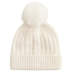 Women's Ribbed Pom-Pom Beanie in Supersoft Yarn