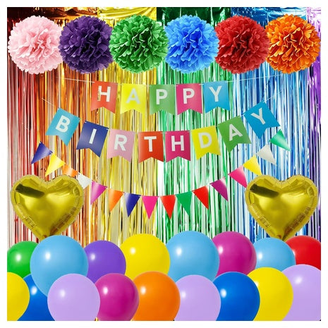 62-Piece Colorful Birthday Party Decorations Set