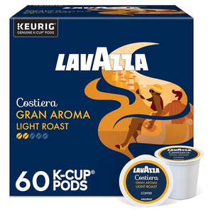60 Lavazza Costiera Gran Aroma, Single-Serve Keurig K-Cup Pods, Light Roast Coffee