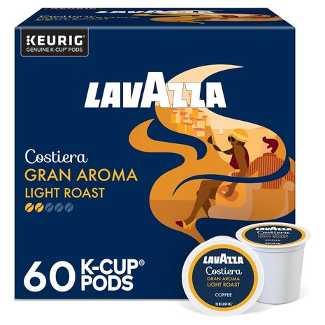 60 Lavazza Costiera Gran Aroma, Single-Serve Keurig K-Cup Pods, Light Roast Coffee