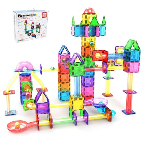 PicassoTiles 70 PCs Marble Run Maze Race Track Magnetic Tiles