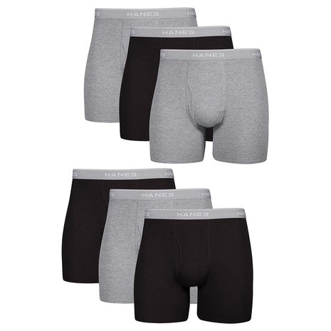 6-Pack Hanes Men's Soft Breathable Cotton Boxer Briefs (Black/Gray)